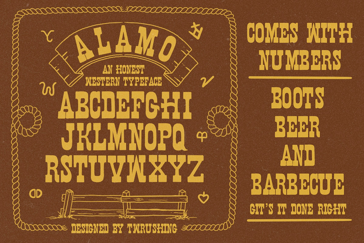 ALAMO WESTERN FONT BY TWRUSHING, a Slab Serif Font by TWRUSHING (Photo 1 of 2)