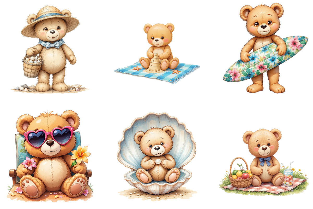 Summer Teddy Bear Clipart, a Seasonal Illustration by DreamArtGraphic (Photo 4 of 4)