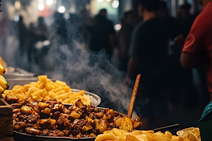 Bustling night street food market, a Food & Drink Photo by MistyDay