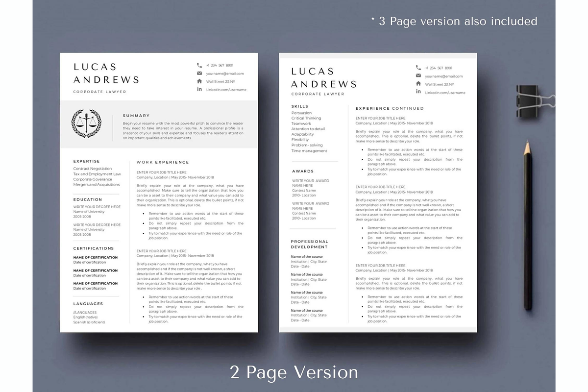 Paralegal resume template for lawyer, a Resume Template by Climbwithelevator (Photo 2 of 6)