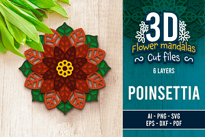 3D Poinsettia Flower Mandala, an Object Graphic by Arshad Ali