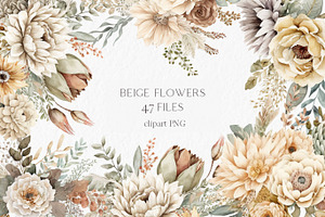 Beige Flowers Watercolor Clipart PNG