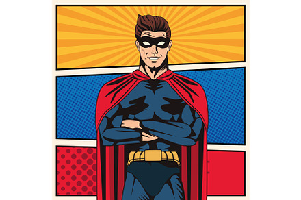 blue superhero pop art poster, an Illustration by studiogstock