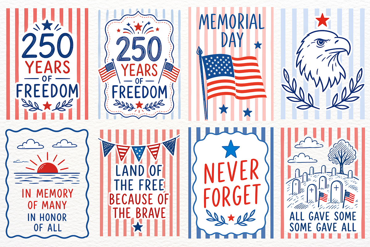 Memorial Day Clipart Patriotic PNG, a Seasonal Illustration by SugarCloudStudioArt (Photo 2 of 4)