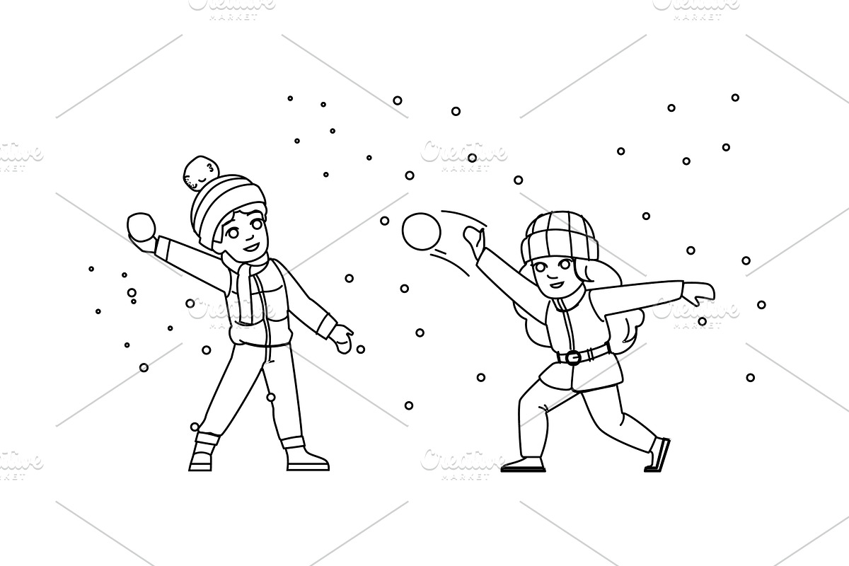 snow snowball fight kid vector, a Person Illustration by pikepicture