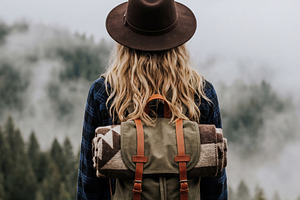 Female Traveler Overlooking Forest, a Person Photo by Virgo Studio