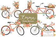 Peach Floral Bicycles Clipart, an Illustration by Amanda Ilkov (Thumbnail 1 of 5)