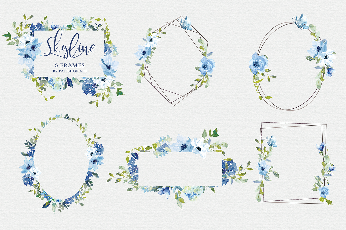 Watercolor Blue Florals Clipart Set, a Decorative Illustration by Patishop Art (Photo 14 of 14)