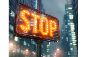 Illuminated Neon Stop Sign On A City