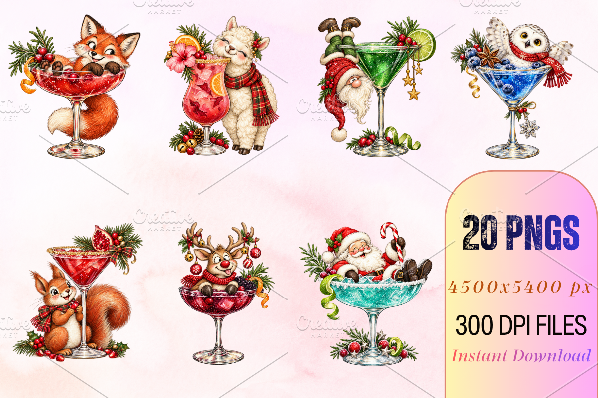 Whimsical Christmas Cocktail PNGs, a Decorative Illustration by Ink Gallery (Photo 4 of 13)