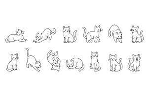 Cute outline cat in various poses, an Animal Illustration by GraphiShop
