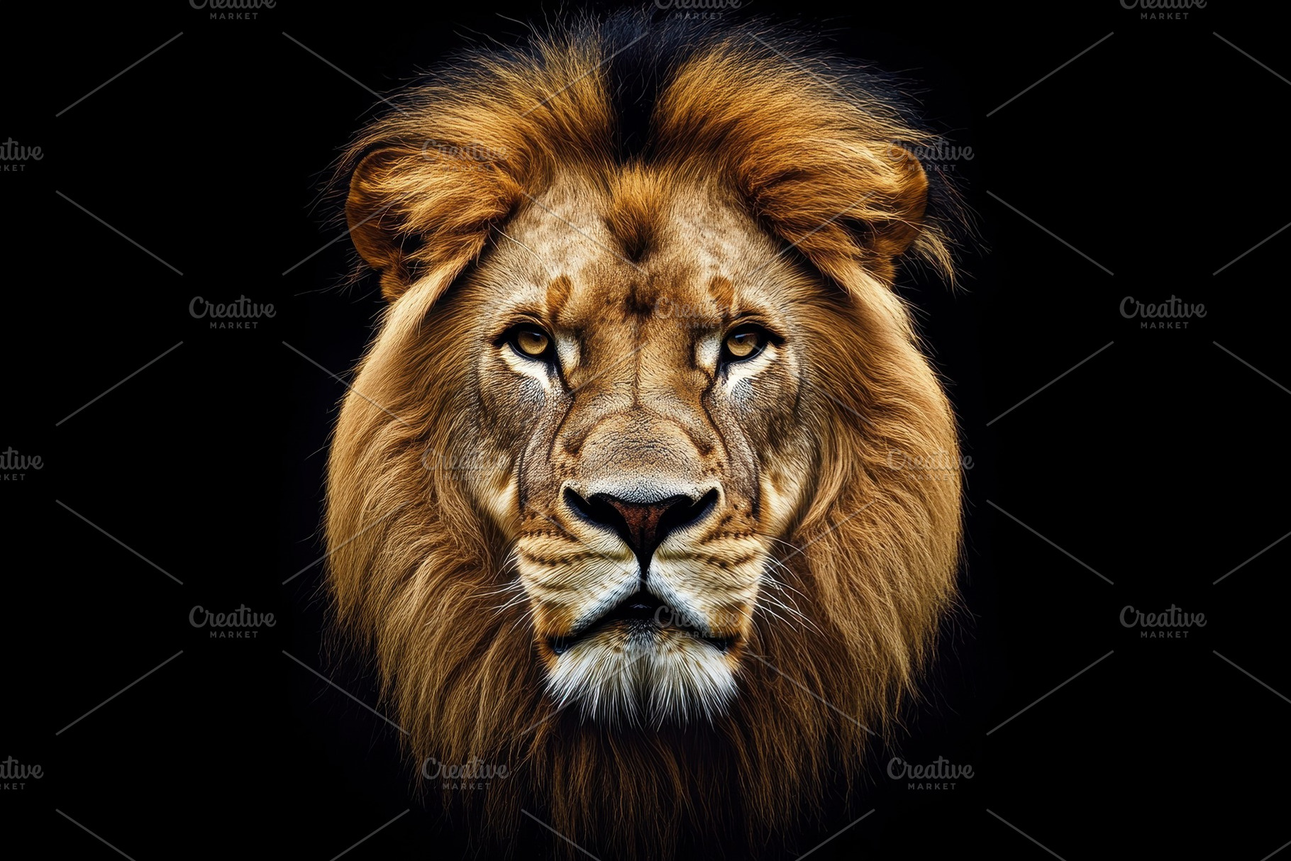 Majestic lion head against a black, a Photo by Pavel_design