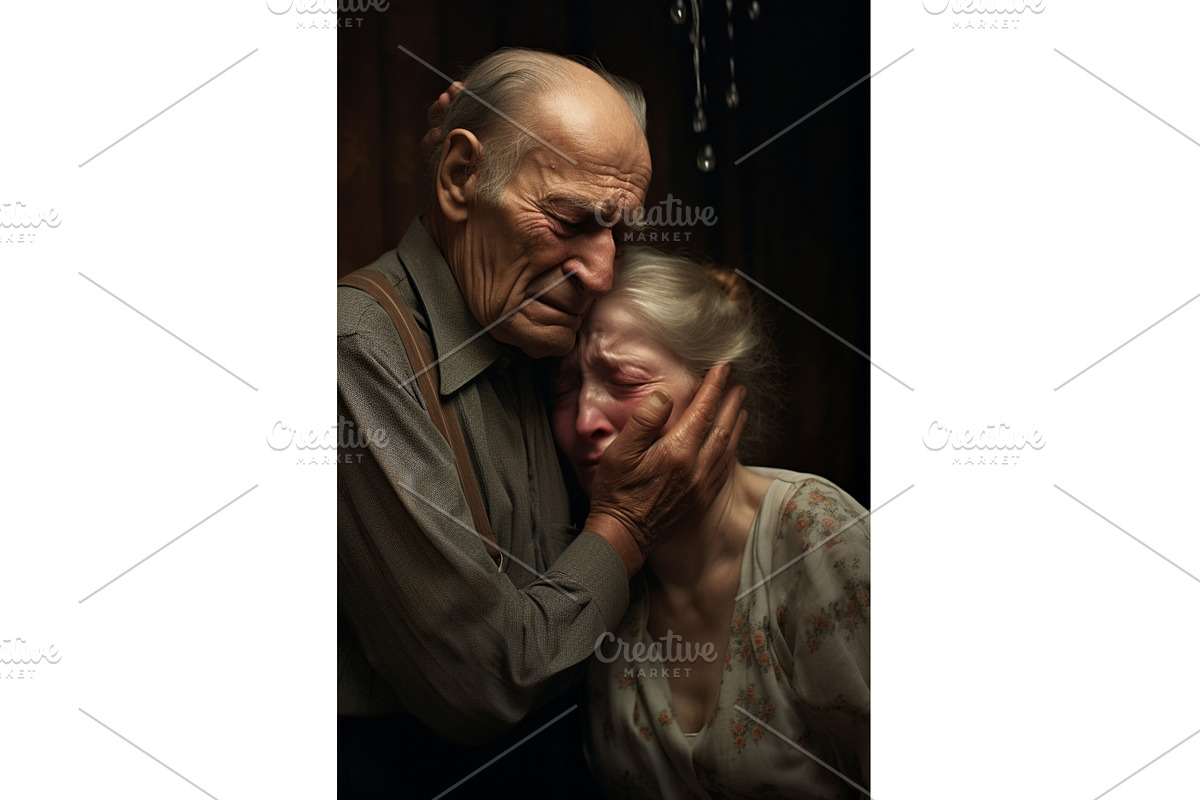 Old people grandparents cry sadly, a Person Illustration by yanadjana