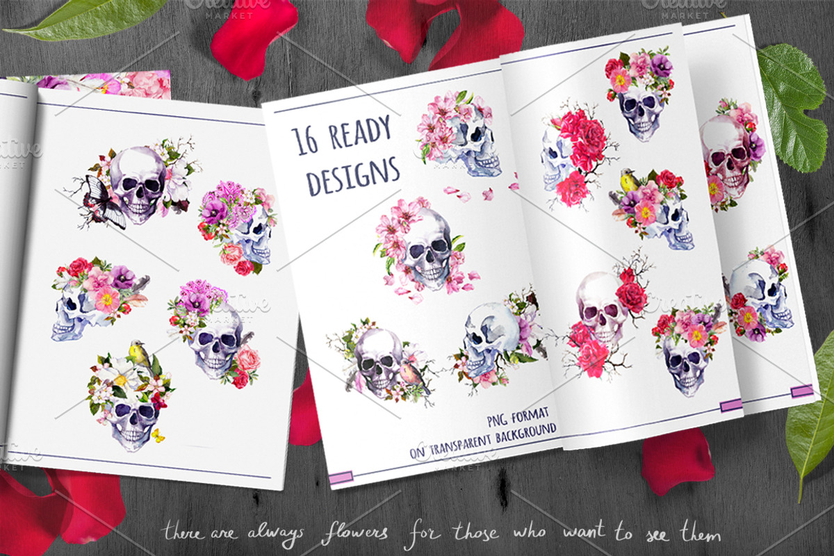 Skulls&flowers. Watercolor, an Illustration by Where summer is (Photo 5 of 10)