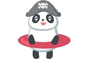 Panda pirate with lifebuoy cute