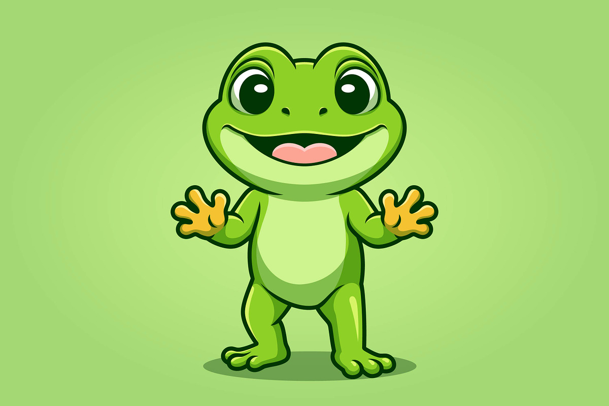 Smiling Frog Waving Friendly Cartoon, an Animal Illustration by Gumrega Studio