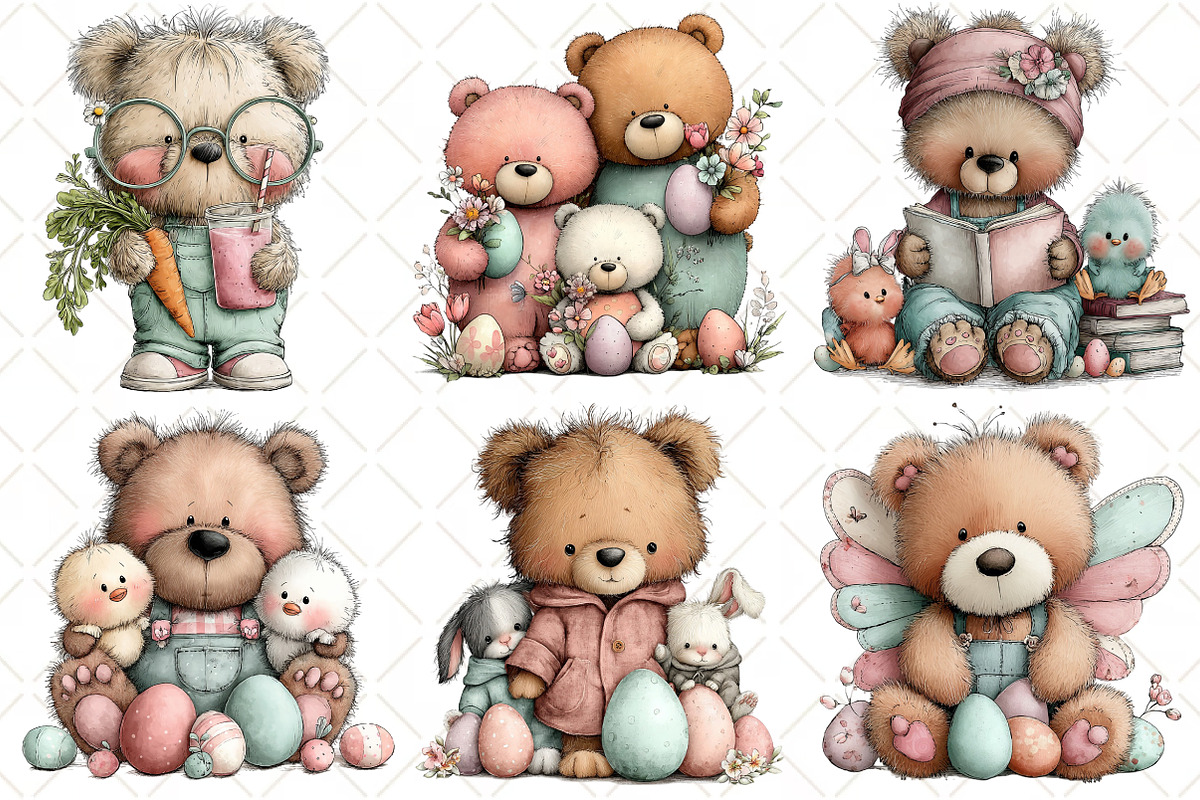 Whimsical Easter Teddy Bear Clipart, an Illustration by Black Bird Studio (Photo 3 of 5)