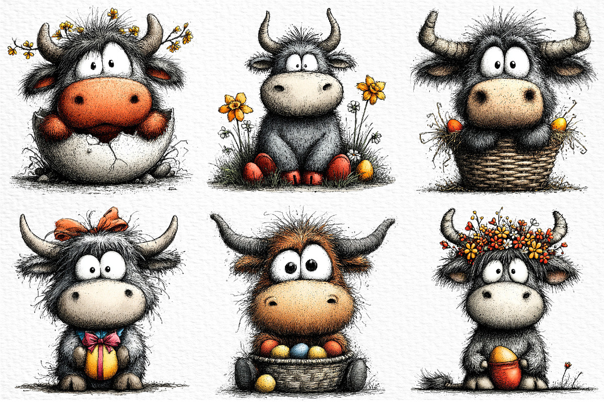 Whimsical Easter Highland Cow PNG, an Illustration by Craft Nest (Photo 5 of 11)