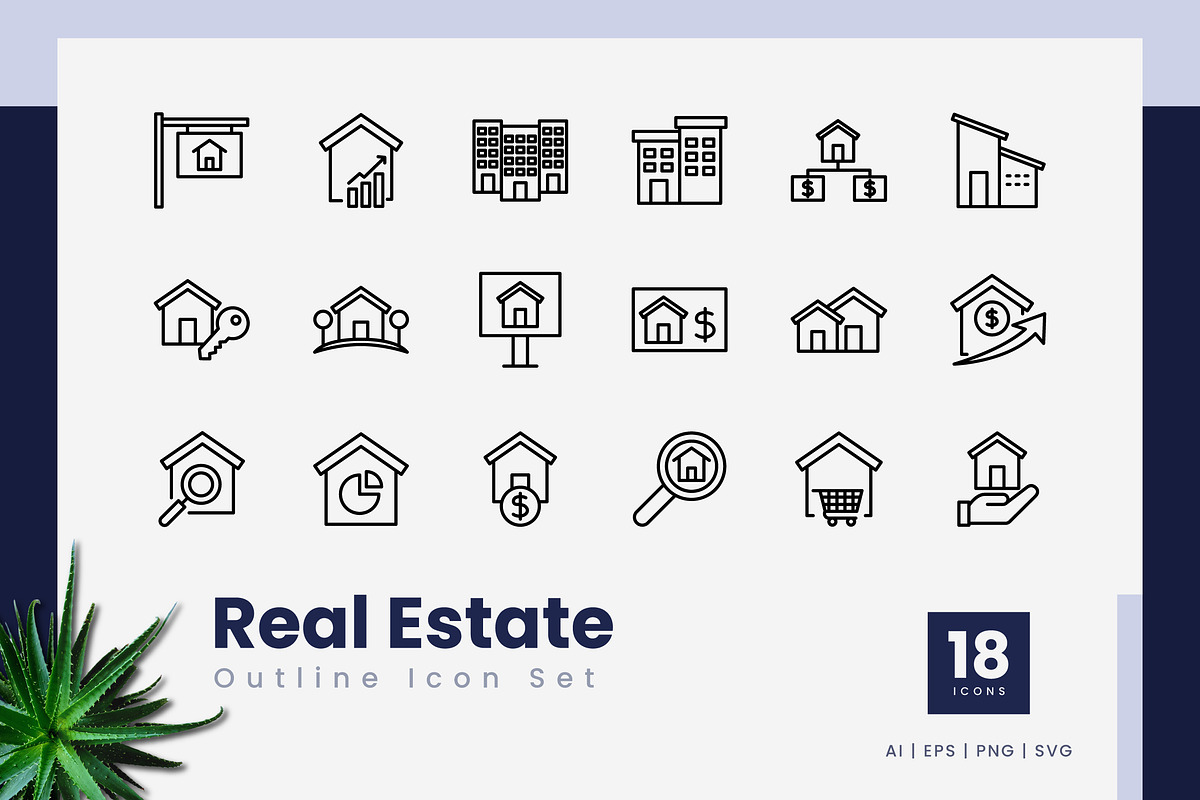 Real Estate Outline Icons, an Outline Icon by Zeer Graphic