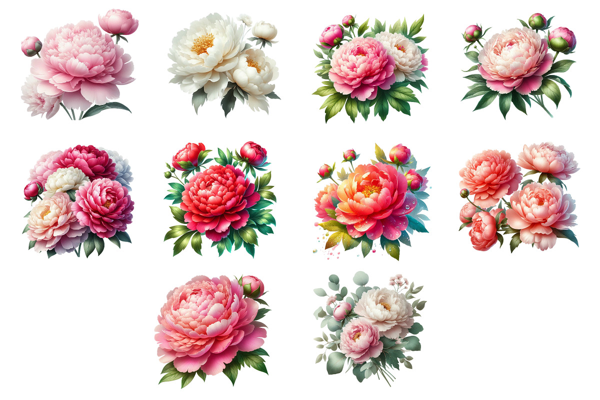 Watercolor Peonies Flowers Clipart, an Illustration by Dream Creation (Photo 4 of 4)