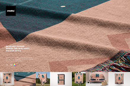 Fringed Woven Throw Blanket Mockup 3, a Household Mockup by creatsy5