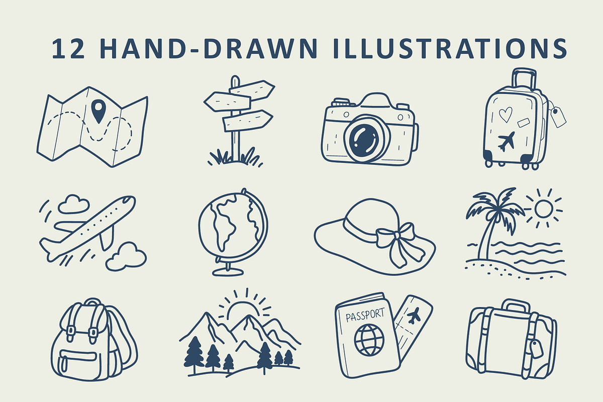 Travel Doodle Quote Set, an Object Illustration by OREHOVKA (Photo 2 of 3)