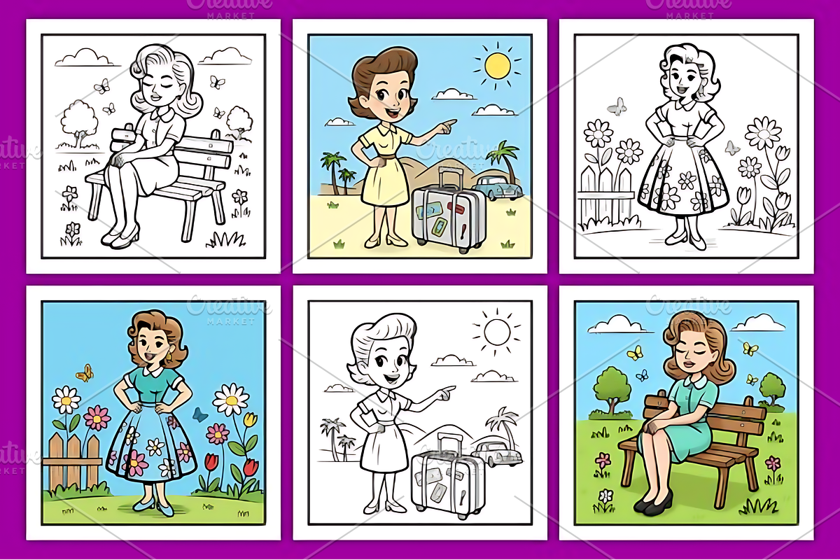 Pin Up Girl Coloring Pages for Adult, a Decorative Illustration by Ink Gallery (Photo 3 of 3)