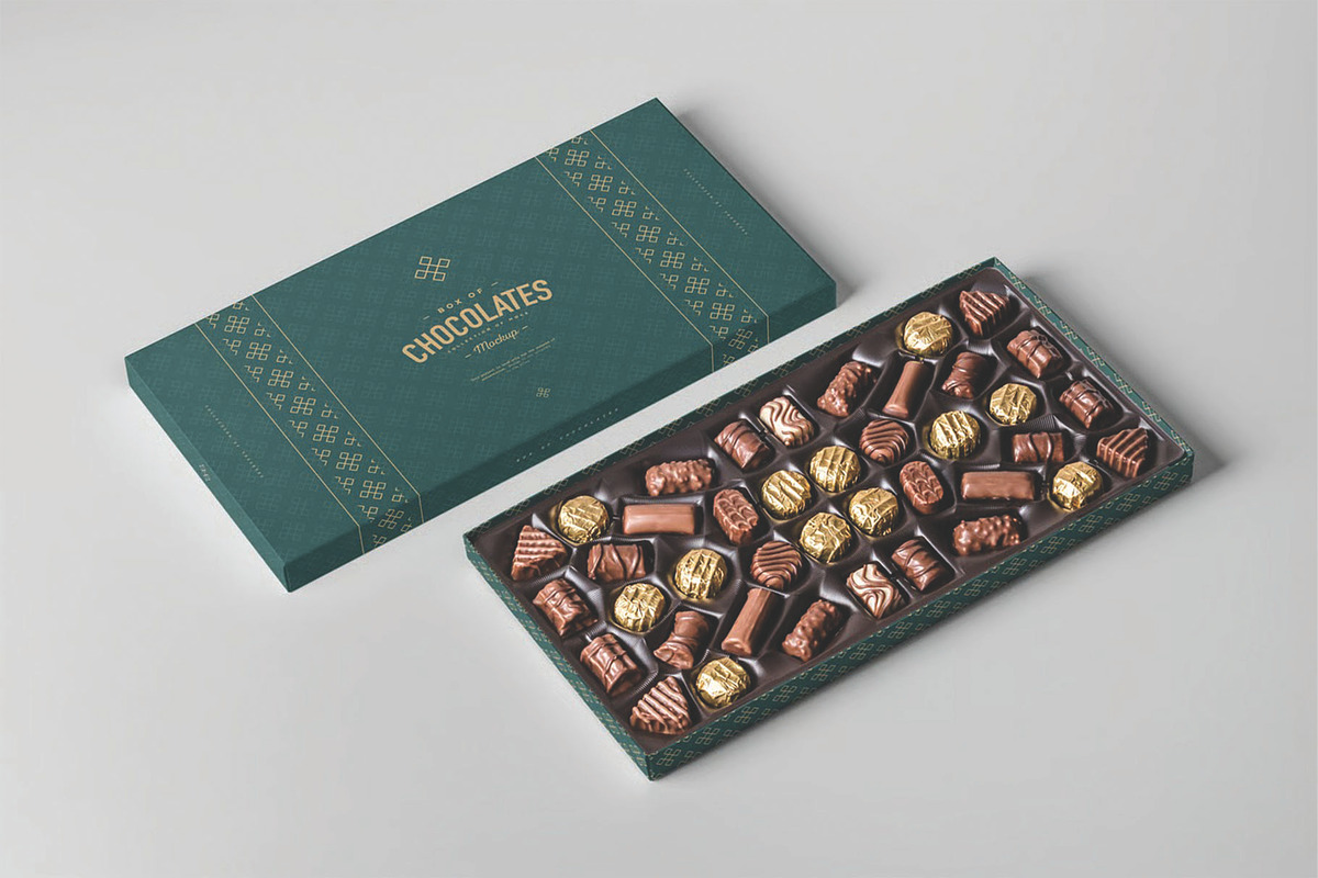 Box Of Chocolates Mockup, a Packaging Mockup by DesignRushMarket (Photo 3 of 8)