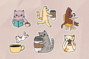 22 Hand Drawn Cats & Coffee Stickers, a Food Illustration by Kristina Chistiakova (Thumbnail 6 of 7)