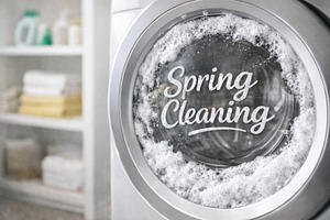 Spring cleaning washing machine with, a Photo by Dvoevnore photos