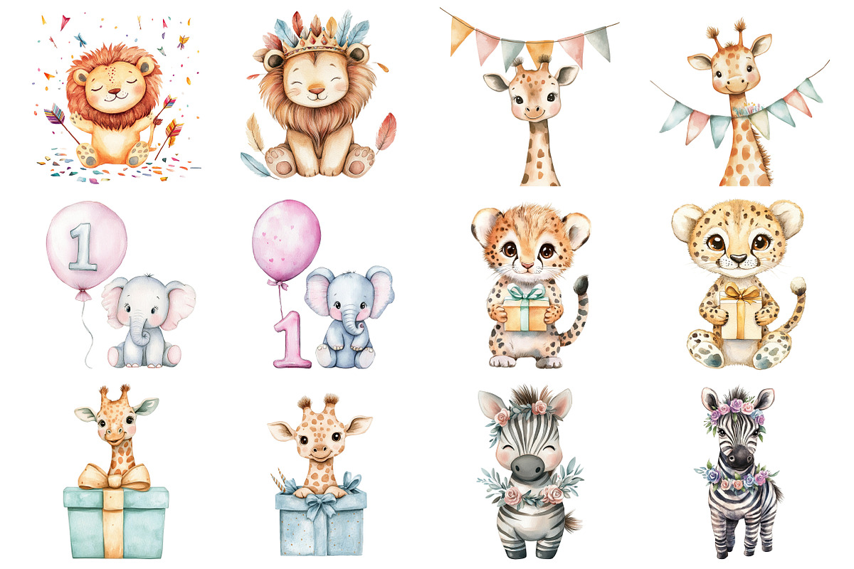 Watercolor Cute Boho Baby Safari, an Illustration by Design Market (Photo 2 of 3)