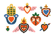 Vintage sacred Mexican hearts set, a Decorative Illustration by Good Studio (Thumbnail 5 of 10)