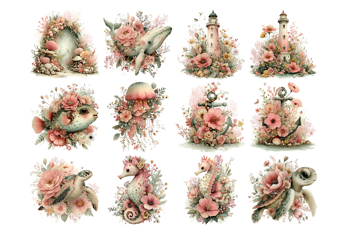 Whimsical Floral Undersea Clipart, a Seasonal Illustration by Craft Nest (Photo 10 of 10)