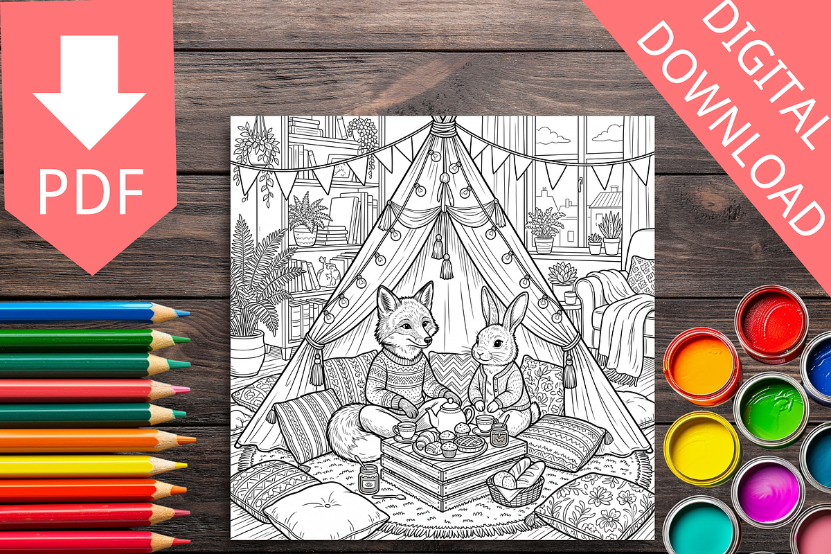 Cozy Animal Couple Coloring Pages, a Brochure Template by LA Design (Photo 5 of 10)