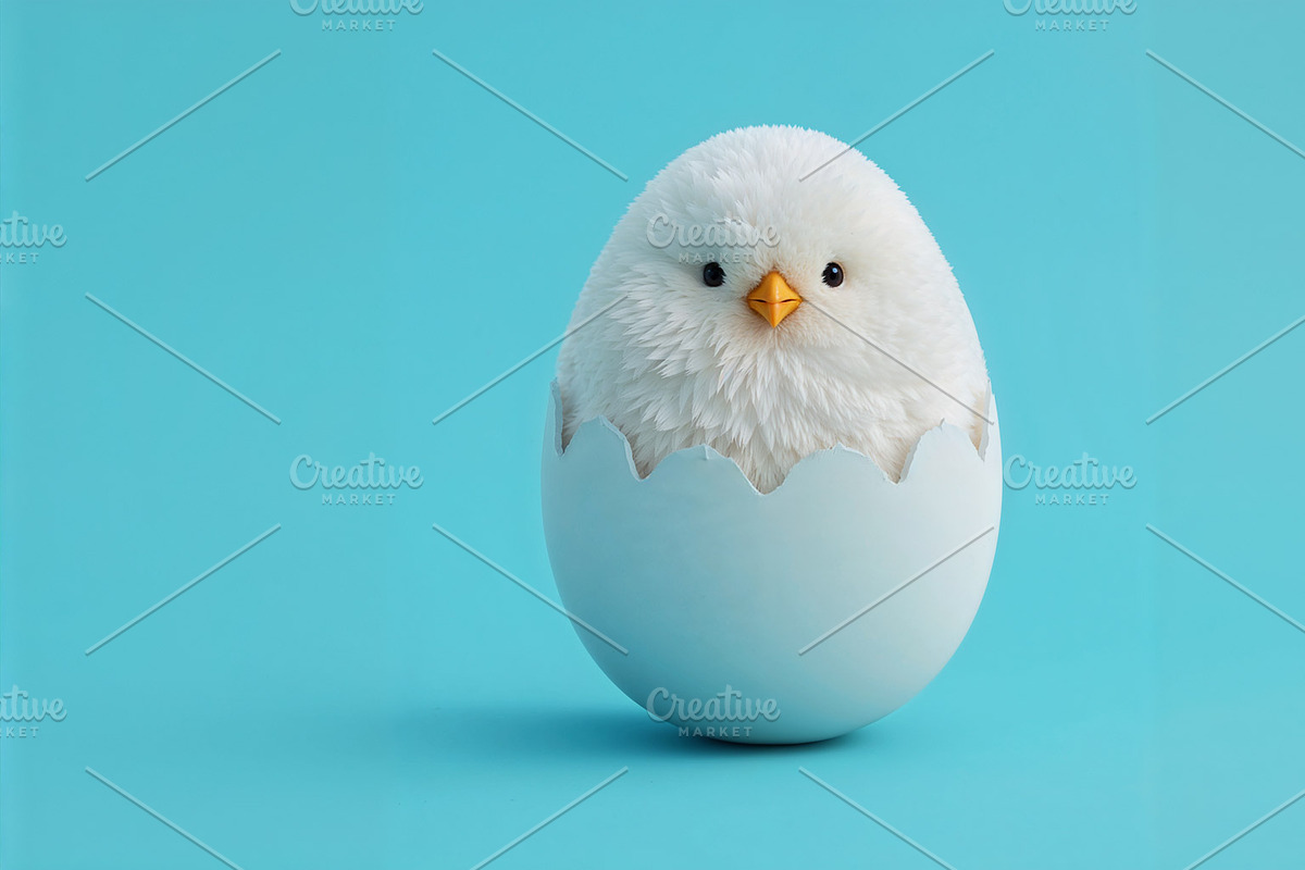 Emerging fluffy white chick, an Illustration by wavebreak