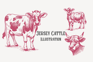 Vintage Jersey Cattle Engraving, an Animal Illustration by MkStudio