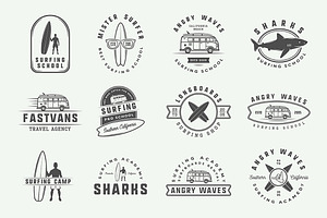 Set Of Vintage Surfing Emblems