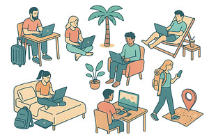 People engaged in remote work across, a Technology Illustration by ZinetroN