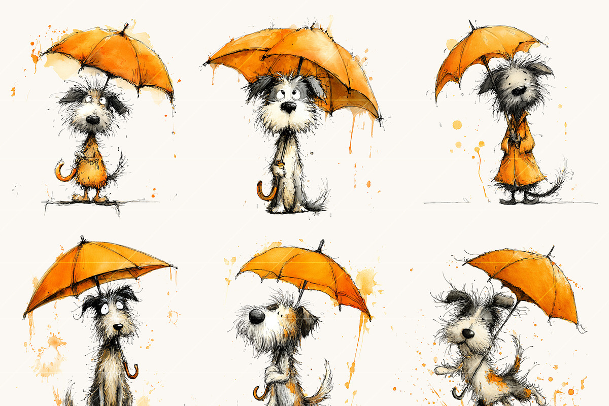 Dogs with Umbrellas Clipart Bundle, an Animal Illustration by Design Scotch (Photo 9 of 10)