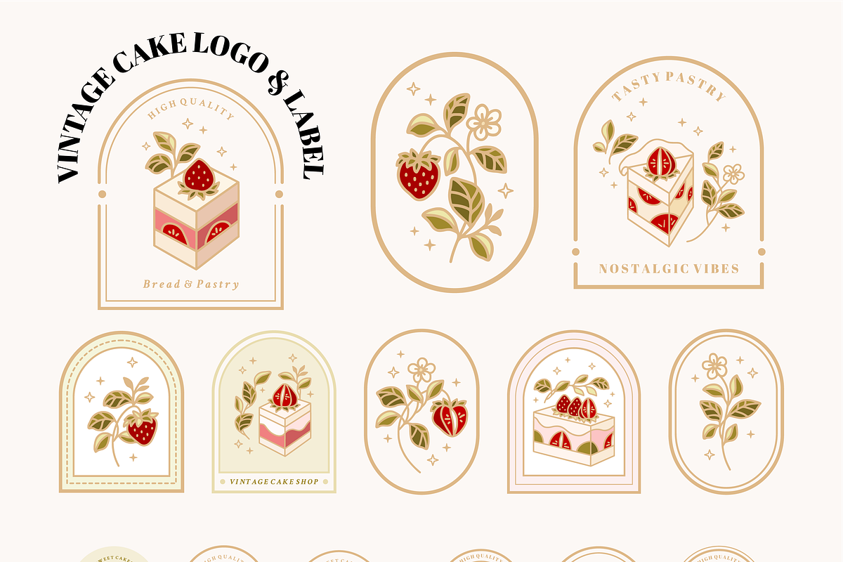 Vintage Cake Logo Set, a Food Illustration by Artflorara (Photo 4 of 9)