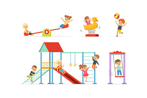 Little Children Playing at, a Person Illustration by TopVectors