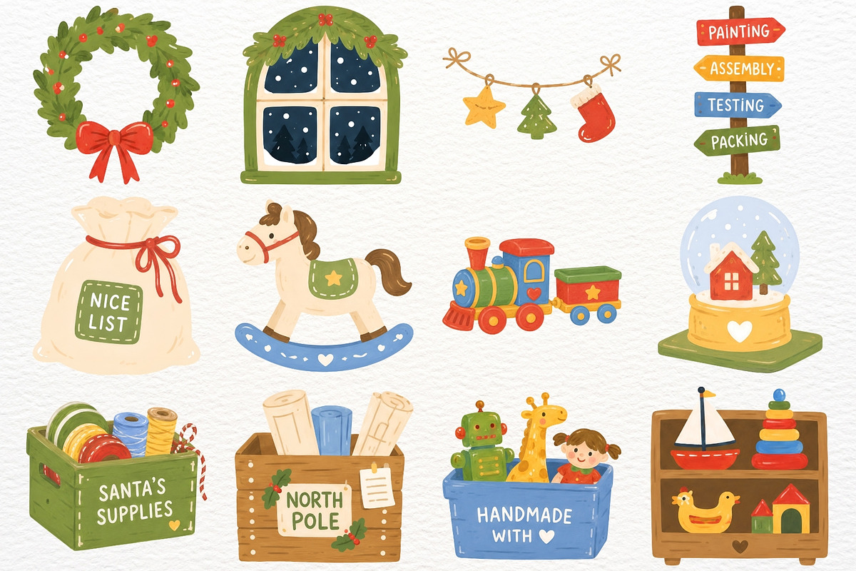Santa's Workshop Clipart Christmas, a Seasonal Illustration by SugarCloudStudioArt (Photo 5 of 6)