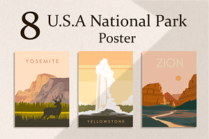 8 USA National Park Poster