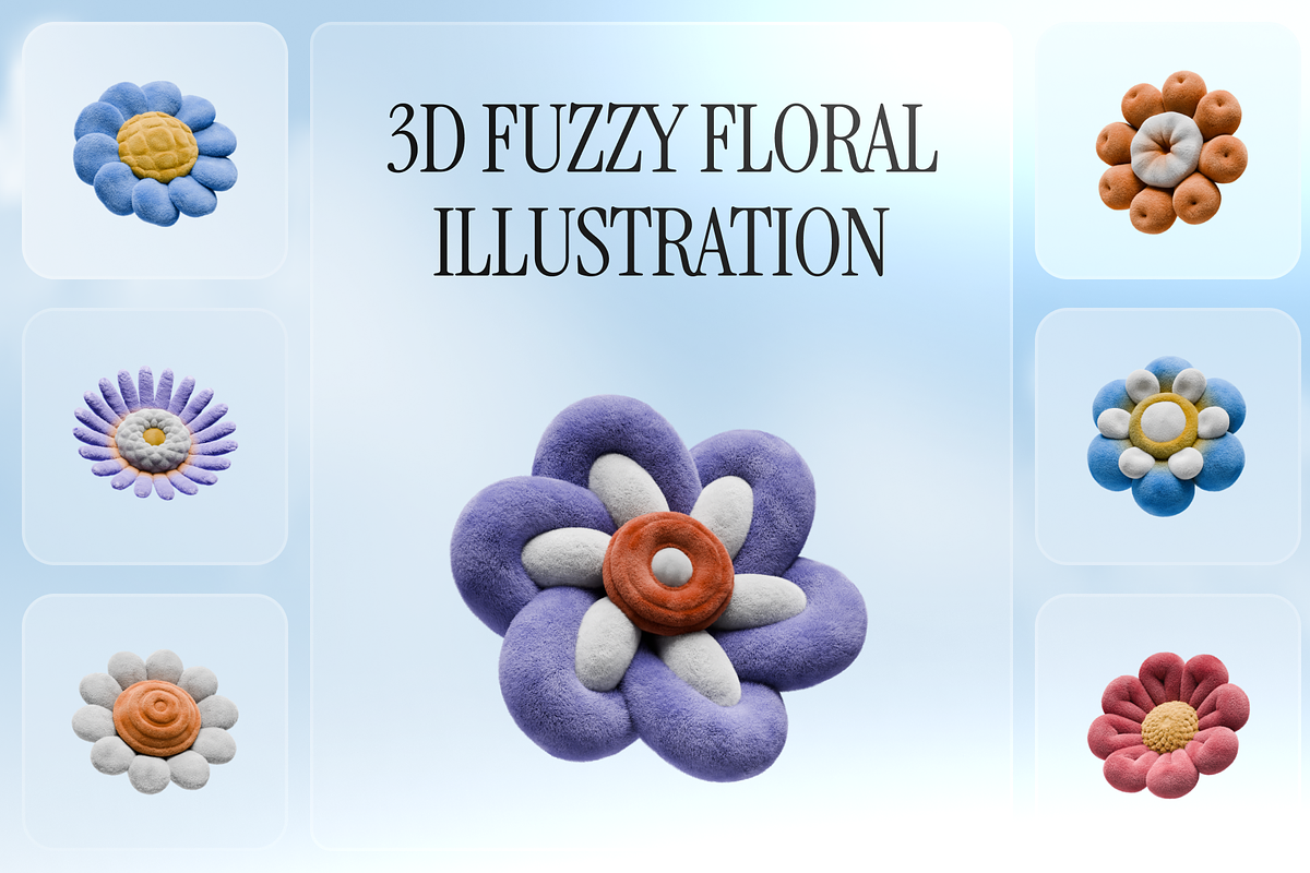 3D Fuzzy Floral Illustration, an Object Graphic by Illustrava (Photo 2 of 7)