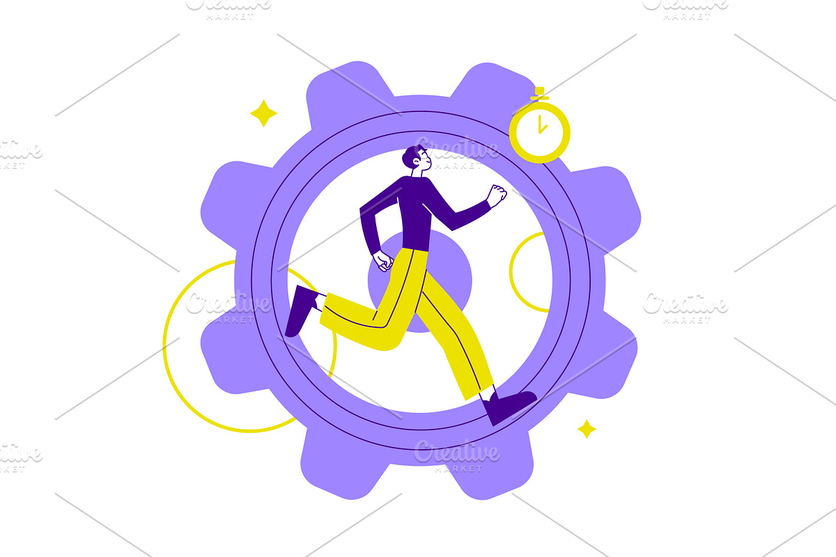 Businessman running inside gear cog, a Person Illustration by undrey