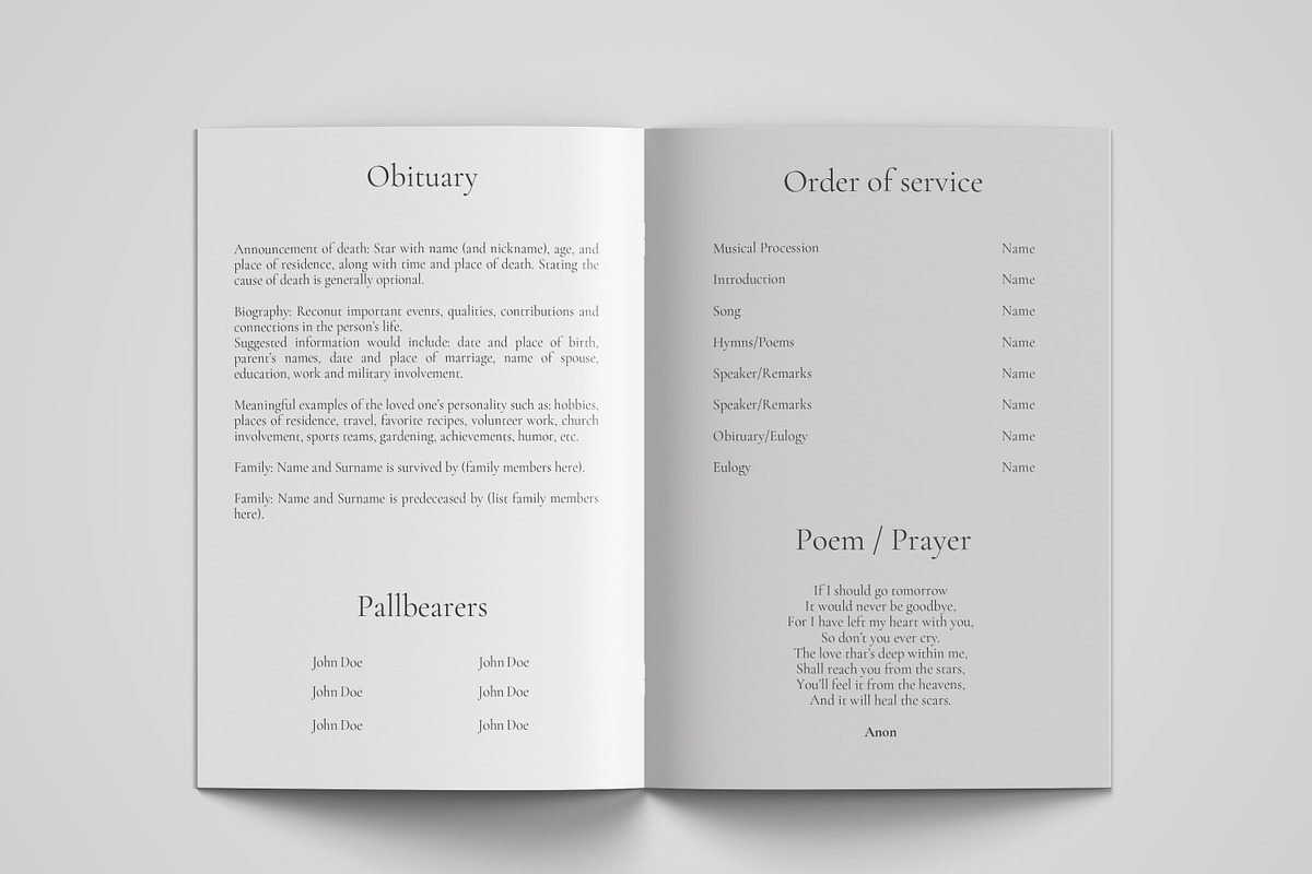 funeral program printing template, a Templates & Theme by TemplateLab (Photo 2 of 2)