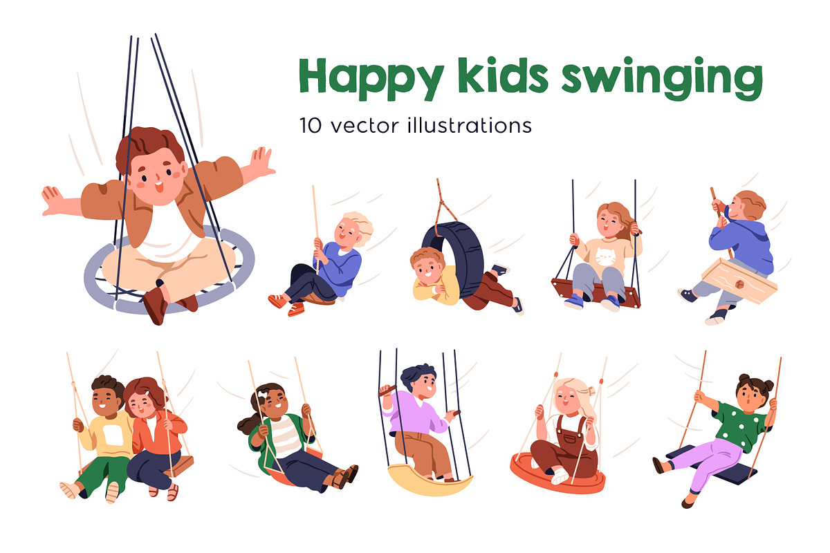 Happy cute kids swinging set, a Person Illustration by Good Studio (Photo 1 of 11)