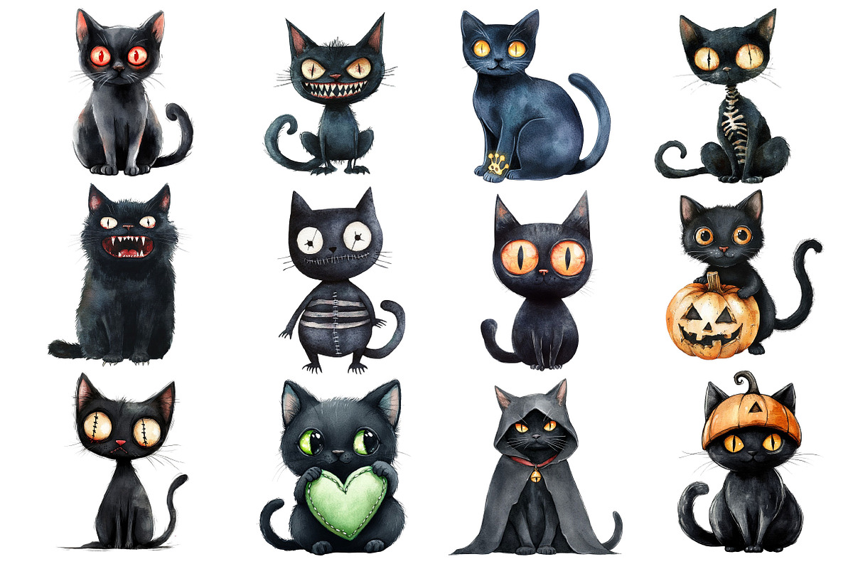 Zombie Black Cat Clipart, an Illustration by Dream Creation (Photo 4 of 4)