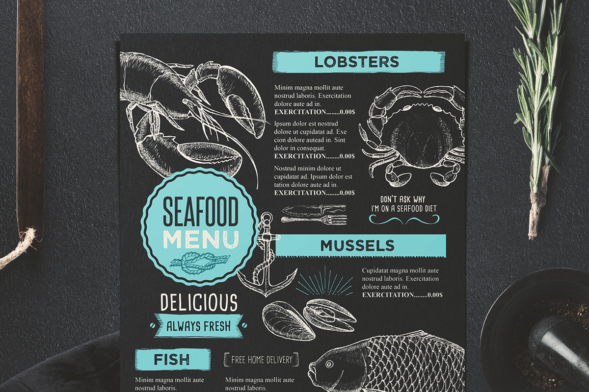 FREE! Trifold + Seafood Menu, a Brochure Template by BarcelonaShop (Photo 2 of 5)