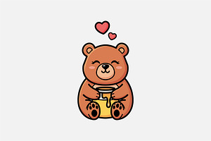 Cute Bear Holding Honey Jar